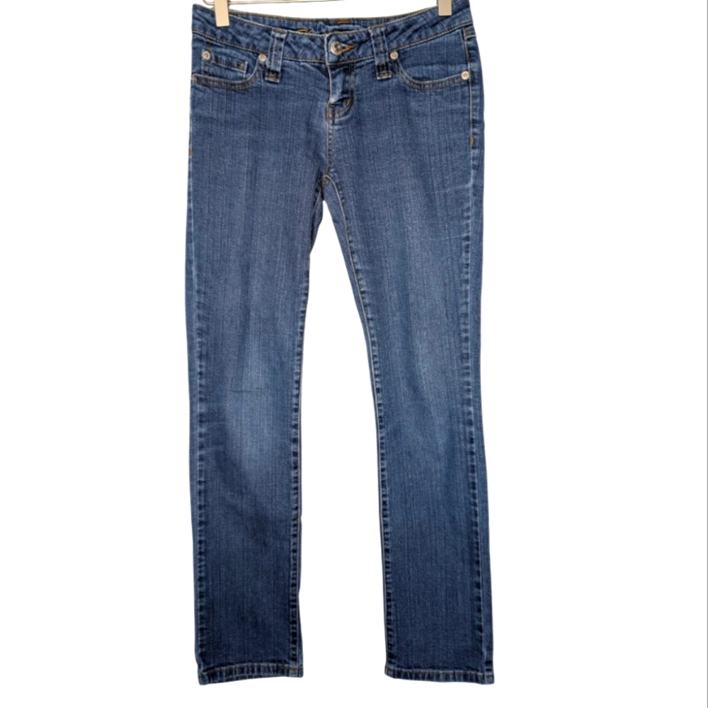Vintage Y2K Dark Denim Low Rise Slim Leg Stretch Jeans Blue Asphalt Size 1